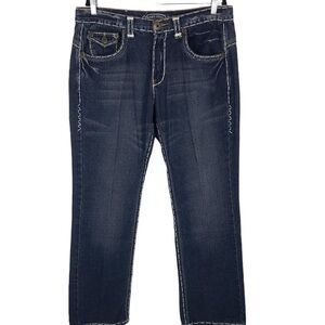 Fried Denim Embellished Back Pocket Medium Wash Straight Leg Jeans Size 36